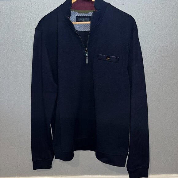 TED BAKER London 1/4 Zip Pull-Over Sweater Jacket  - NWOT Size 6 = US 2XL - Navy - Picture 1 of 5